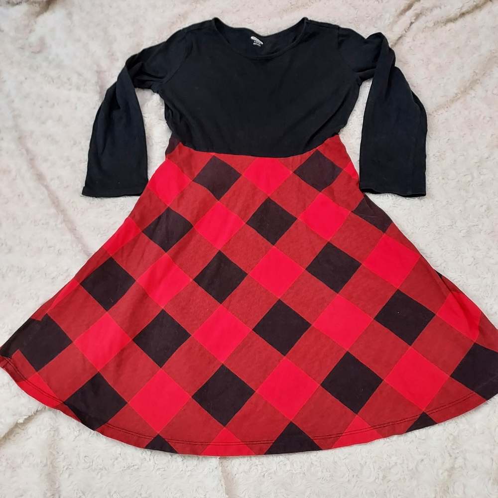 Old Navy Girls Fit & Flare Red Black Buffalo Plaid Dress Party Holiday Casual